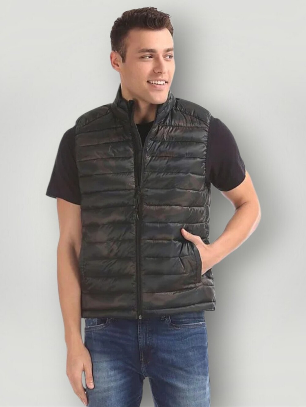 Aéropostale Camo Puffer Vest XL Quilted Full Zip Sleeveless‎ Iridescent Camo